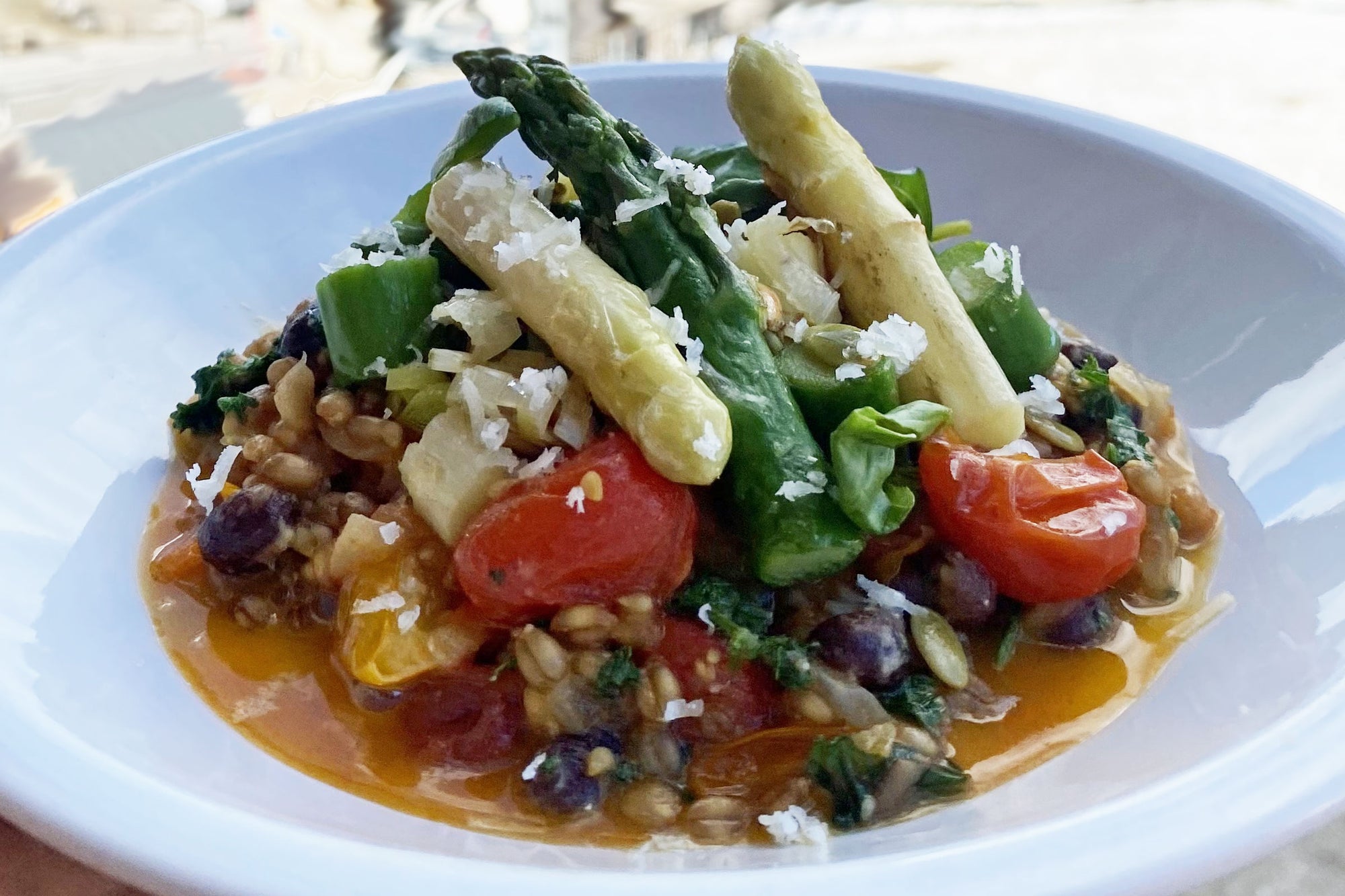Fava Bean & Wheat Risotto with Asparagus