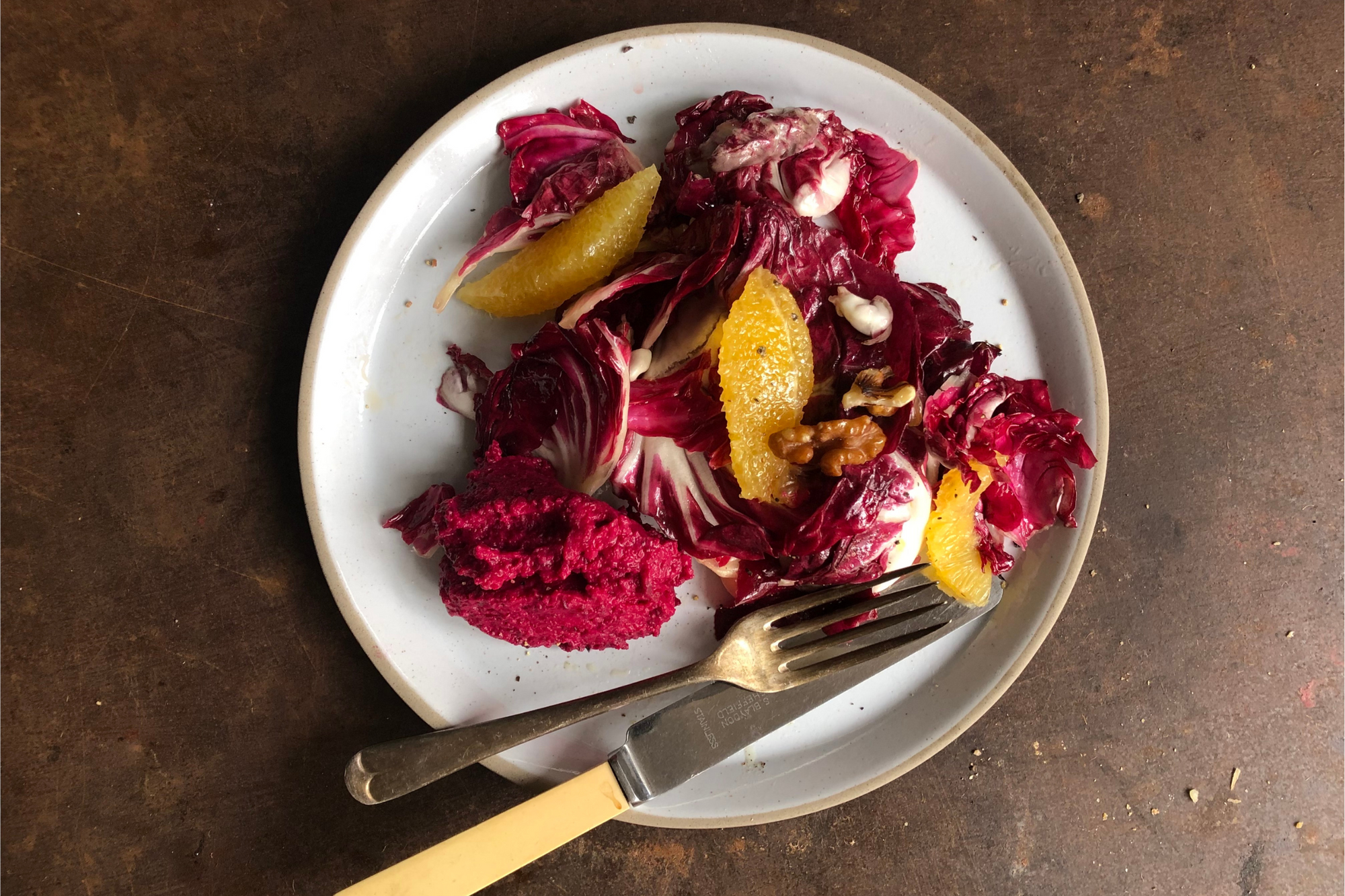 Winter Salad with Pea and Beetroot Purée